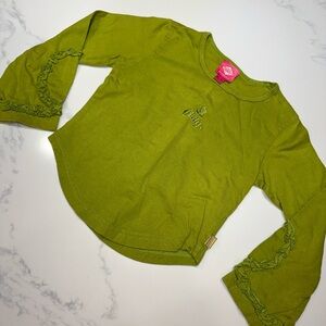 OILILY ~SIZE 4-5 GIRLS MOSS GREEN RUFFLE TRIM LONG SLEEVE COTTON SHIRT TOP TEE